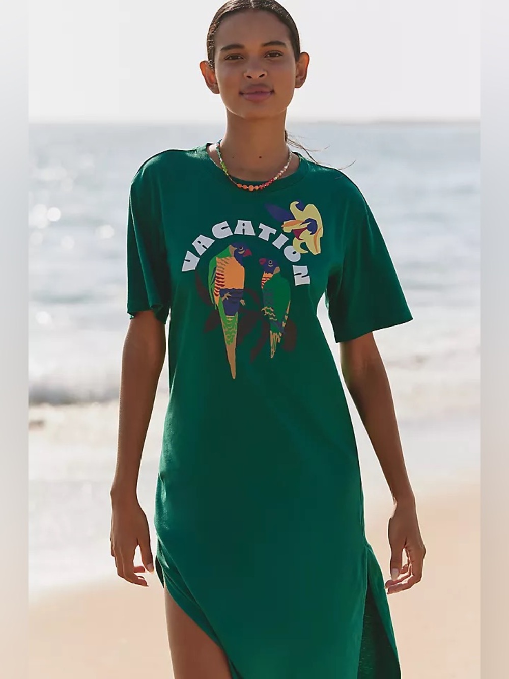 Anthropologie Celandine x Claire Colin Vacation Graphic T-Shirt Midi Dress M